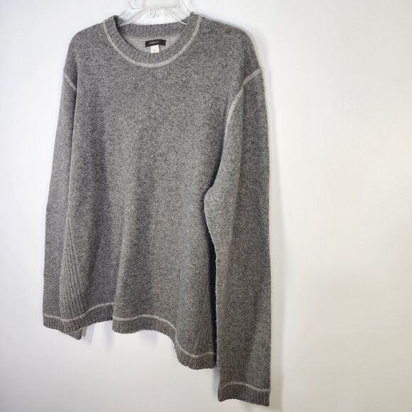 Express Sweater Mens Size XL Gray 100% Lambswool Elbow Patch Pullover Crew Neck - Picture 5 of 10